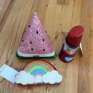 Skinnydip Glitter Watermelon Purse, Rainbow Cloud Pouch, Red Lipstick Bag Lot